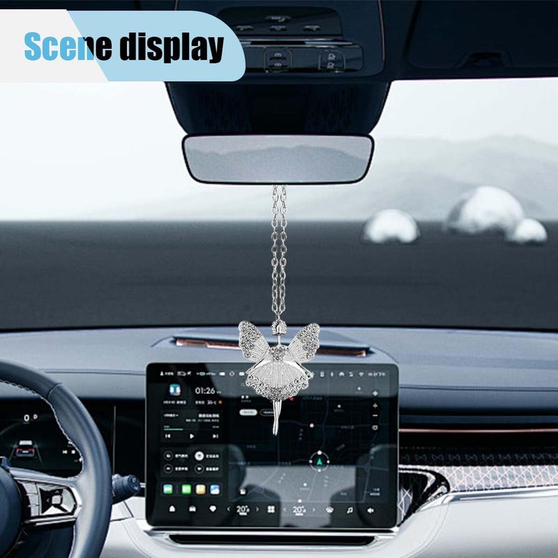 LHDOS Bling Ballerina Dancer Car Mirror Hanging Accessories, Crystal Diamond Car Interior Ornament Pendant for Women, Lucky Rear View Mirror Charm for Auto Decoration Present - Image 4